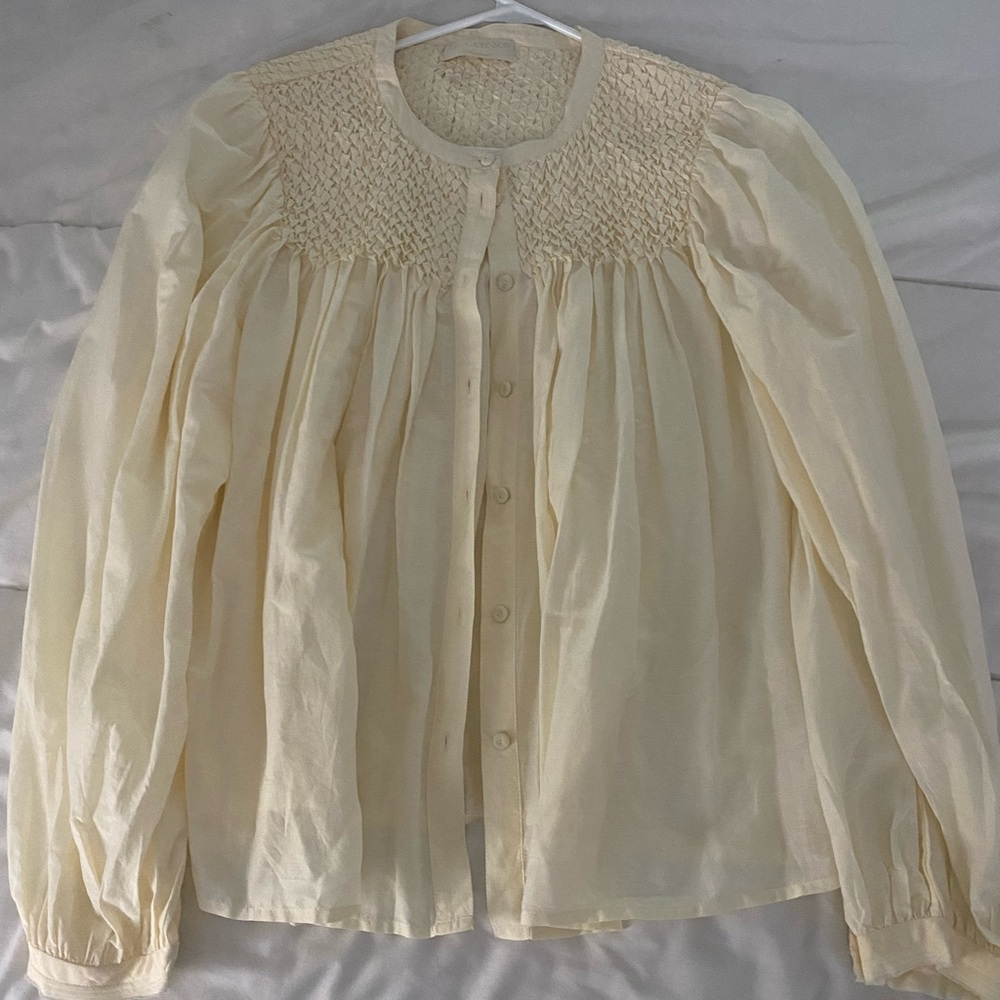 Ulla Johnson Cream Blouse with Smocked Detail